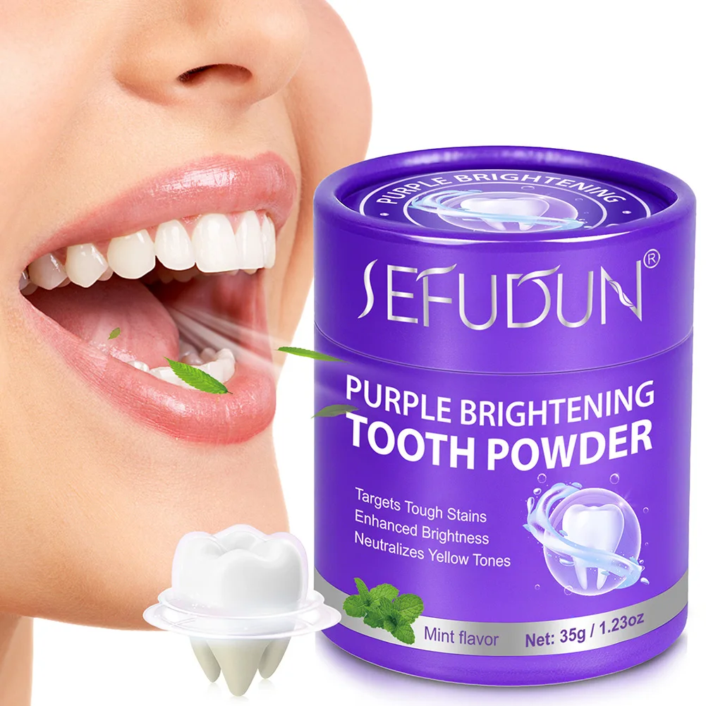 Purple Teeth Whitening Powder Remove Plaque Stains Cleaning Oral Hygiene Mint Fresh Breath Brighten Toothpaste Tooth Care
