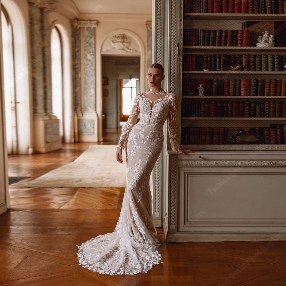 

Charming Mermaid Women Wedding Dresses Lace Flower Printing Princess Bride Gown Formal Banquet Vestidos De Novia 2026 Customized