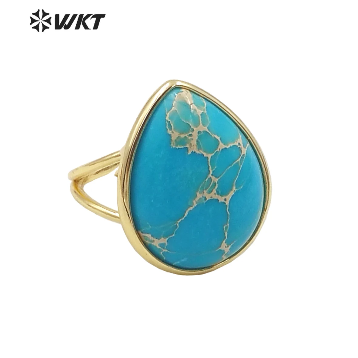 WT-R504 Latest Style Drop Water Shape And Colorful Natural Jasper Stone Rings For Friends Birthday Delicate Present