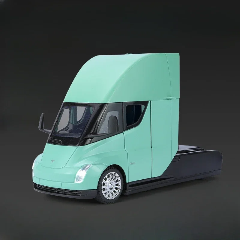 New 1:24 Tesla Semi Trailer Truck Alloy Diecast Car Model With Sound And Light Pull Back Truck Vehicle Model Boy Collection Gift