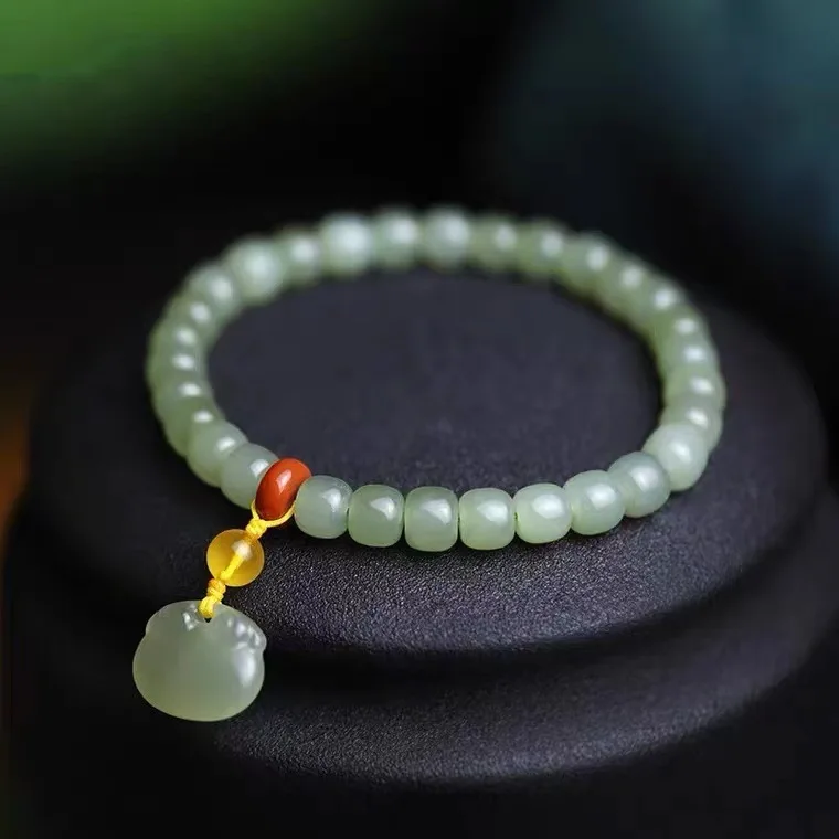 Xinjiang Hetian Pendant Natural Jasper Crystal Jade Lucky Bead 2025 New Women's Fortune Lock Bracelet HandString