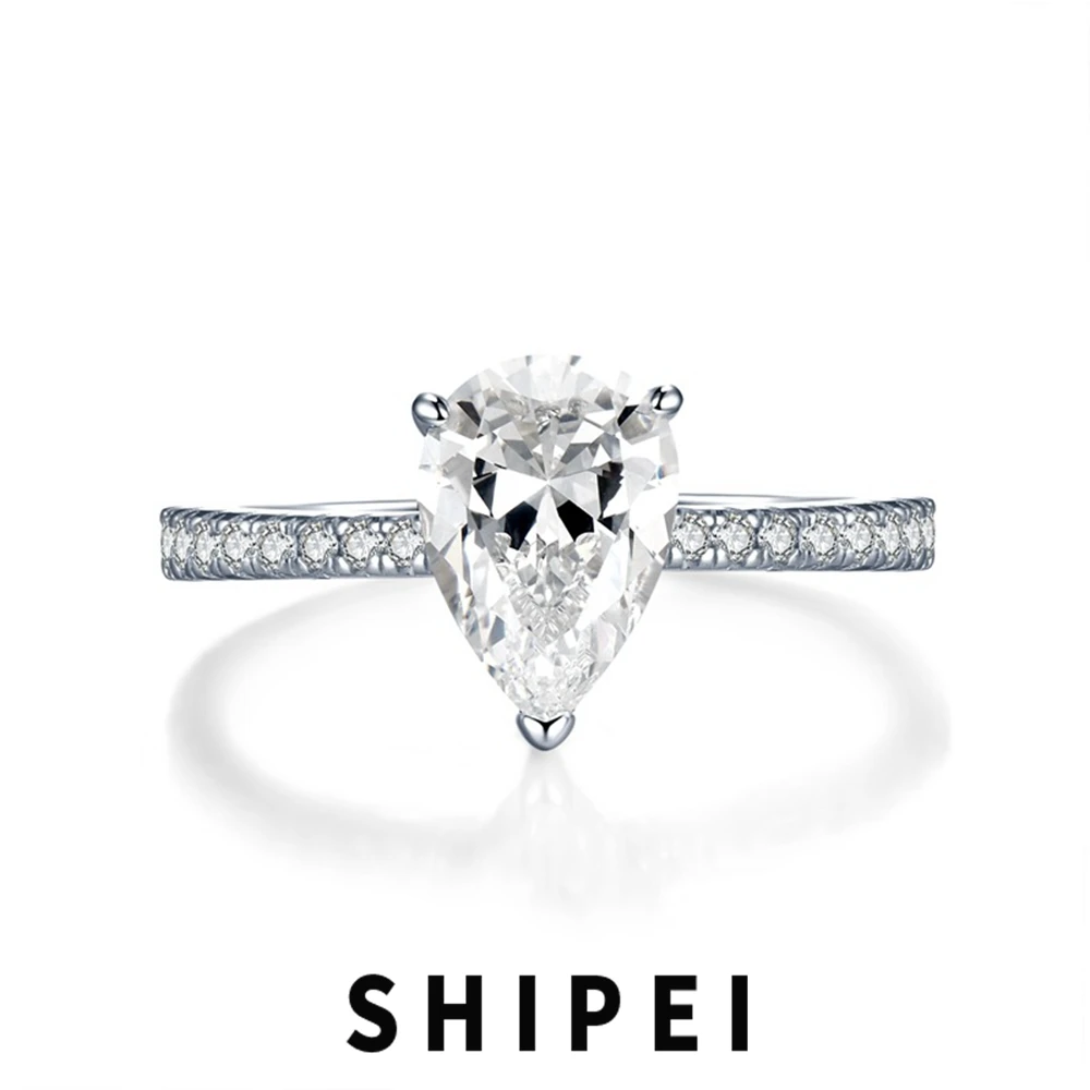 

SHIPEI Solid 925 Sterling Silver Pear Cut 7*10 MM White Sapphire Gemstone Ring For Women Engagement Gift Fine Jewelry Wholesale