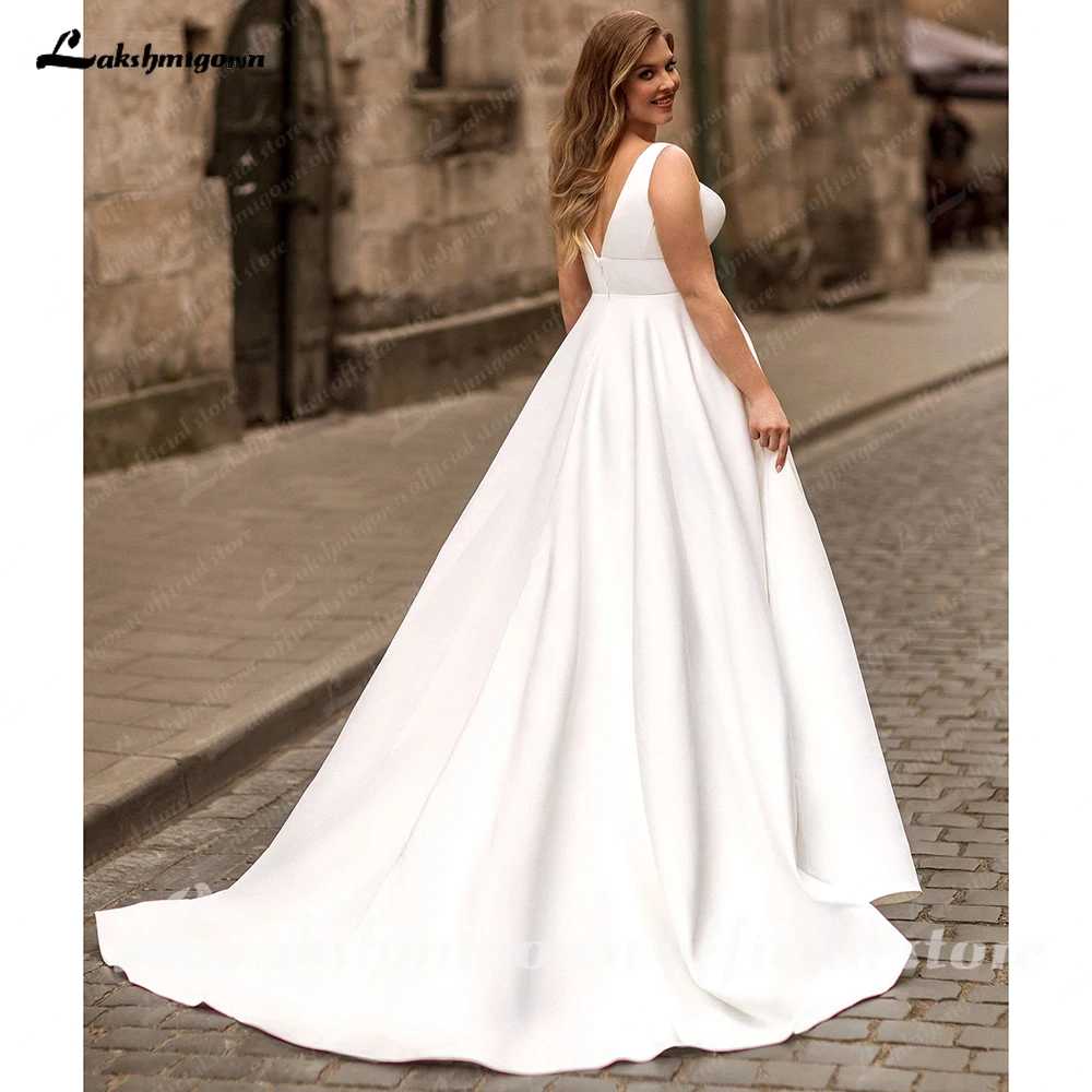 Lakshmigown Hochzeitskleider in Übergröße, Maßanfertigung, V-Ausschnitt, Schleppe, Rückenfrei, Vestidos De Novia, Damen-Brautkleid, Robe Mariee – Detail 5