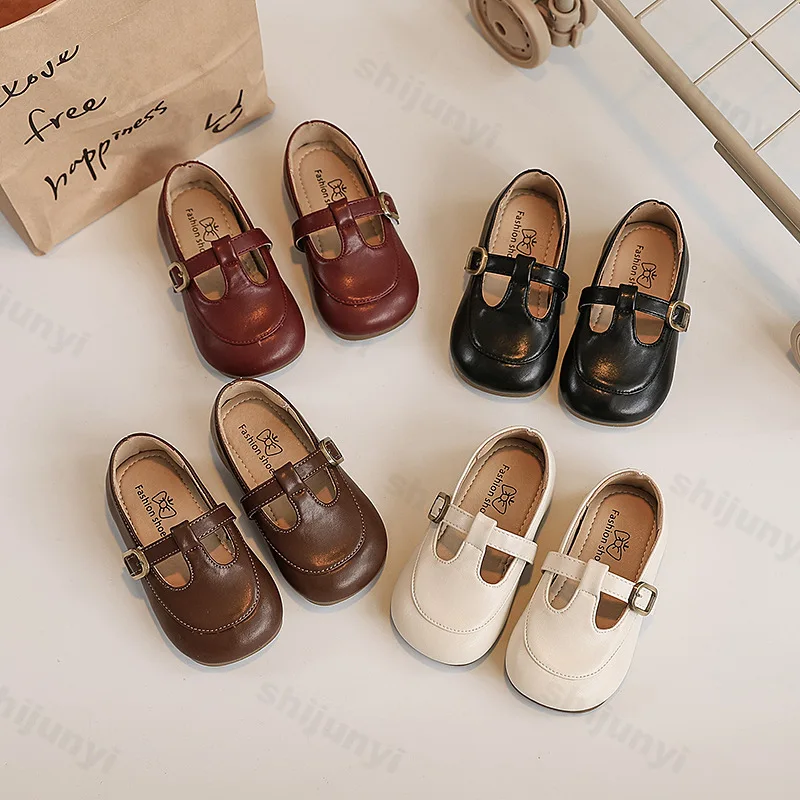 

Children PU Leather Shoes Soft Sole Anti Slip Girls Princess Shoes Comfortable Outdoor T-shaped Ballet Flat Dance Shoe Mary Jane