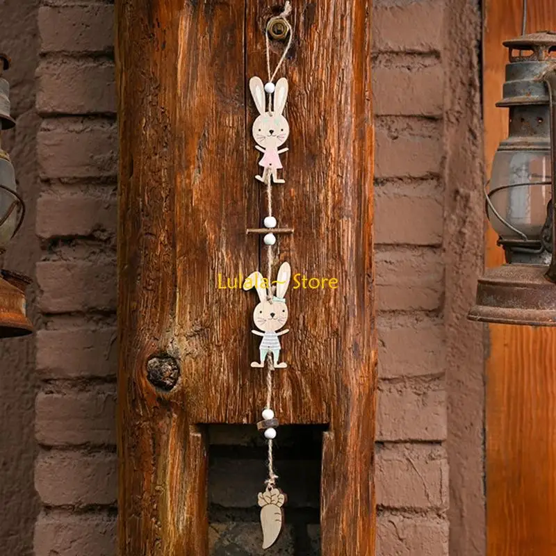 Y4QA Rústico Ornamento Páscoa Feliz com Corda pendurada Easter Party Props Decoração festas família Montada Decoração