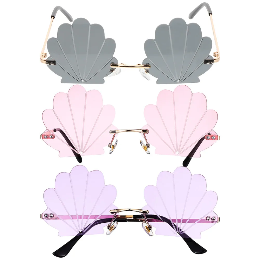 3Pcs Frameless Rimless Shell Sunglasses Party Favors Lightweight Shell Shape Cool Sunglasses for Outdoor Beach Party