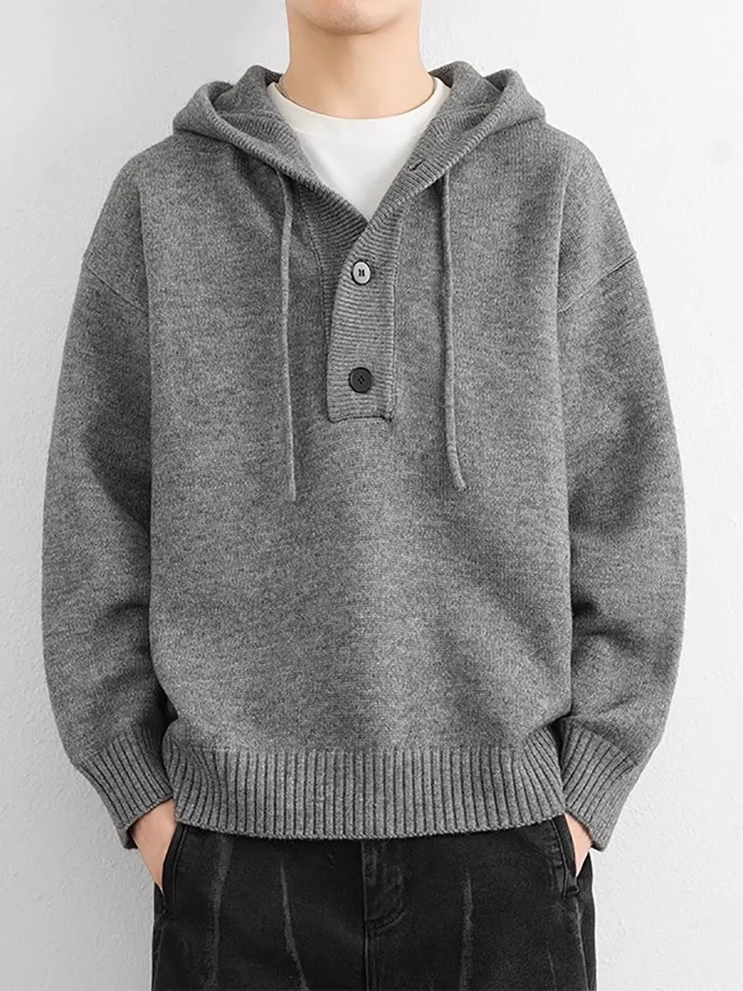 

Loose Fit Men's Knitted Hoodie Sweater Large Size Casual Faion Winter Outerwear Comfortable Polyester Long Sve Thermal