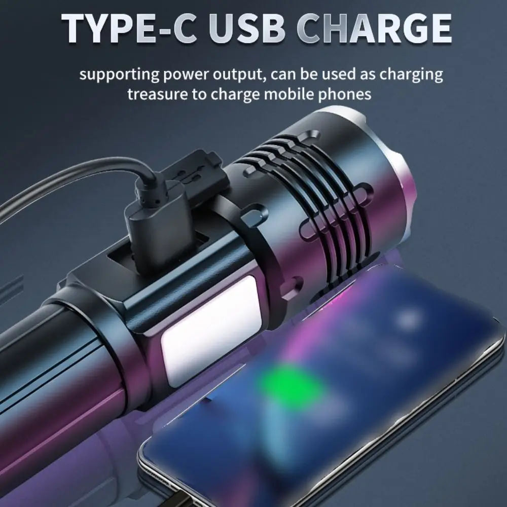 

30W Powerful LED Flashlight TYPE-C Charging Ultra Bright Portable Hand Lamp Long Range Waterproof Telescopic Zoom Light