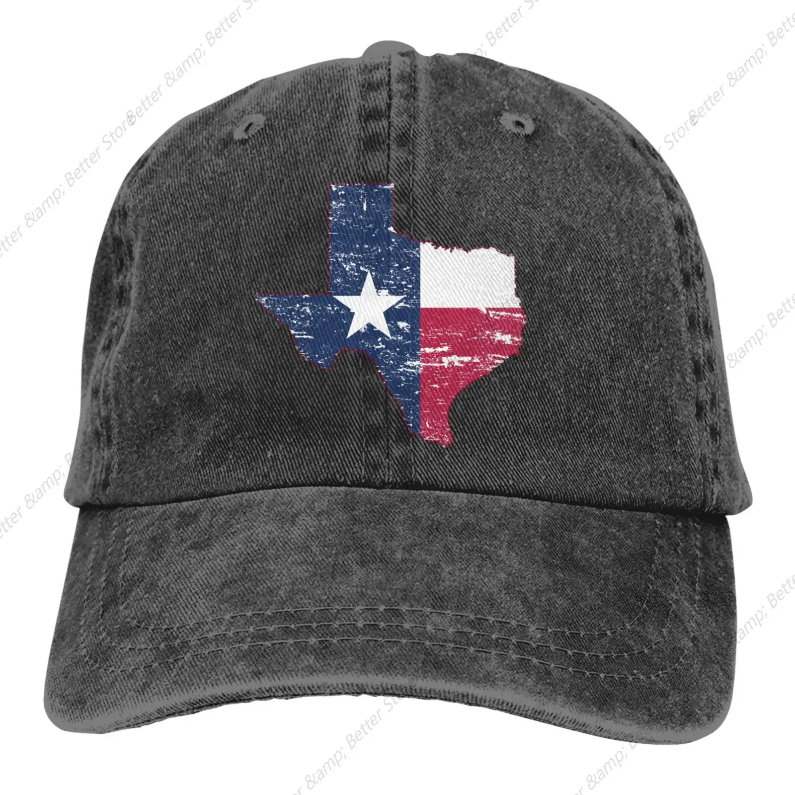 

Texas State Flag Map Shape Design Denim Fabric Baseball Hat Adjustable Jeans Cap