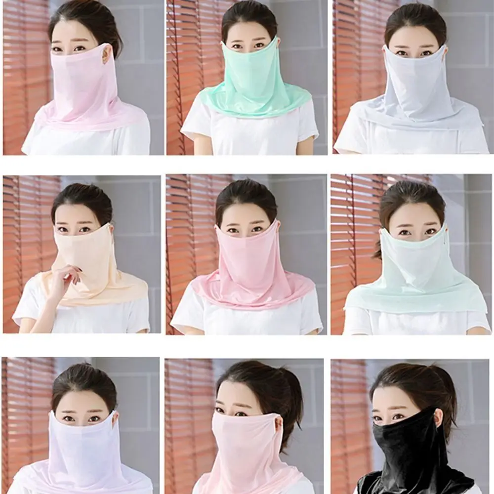 Ice Silk Women Sunscreen Mask New UV Resistant Dustproof Riding Face Mask Hanging Ears Hiking Headwear Women