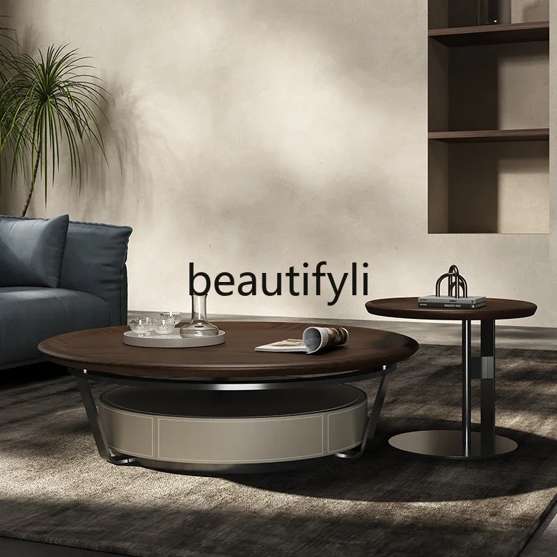 

zqqqqRetro style light luxury small apartment living room coffee table household simple modern high-end round small coffee table