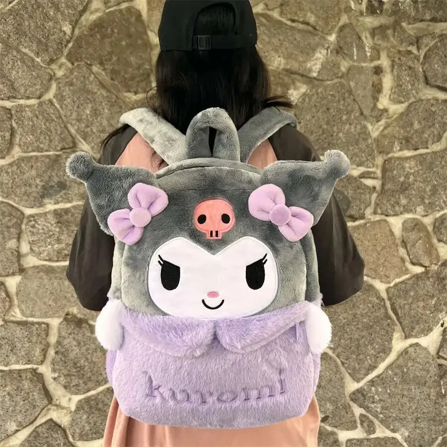 Kuromi Backpack,Anime Plush Schoolbag,Sanrio Hello Kitty Cute Large Capacity Stationery Pencil Case,Portable Travel Storage Bag