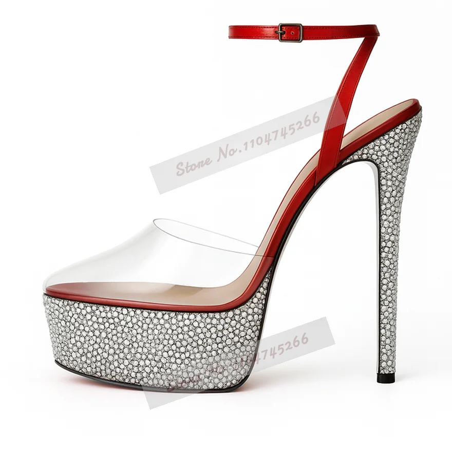 

Серебристые кристальные туфли на высоком каблуке для свадьбы, прозрачные туфли-лодочки из ПВХ с элементами пэчворка, блестящие туфли-стилеты со стразами