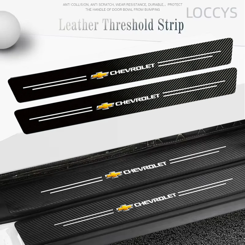 1/4/5Pcs Car Door Sill Carbon Microfiber Protector Sticker For Chevrolet Silverado Trax Cruze Spark Captiva Tracker SS Aveo Bolt