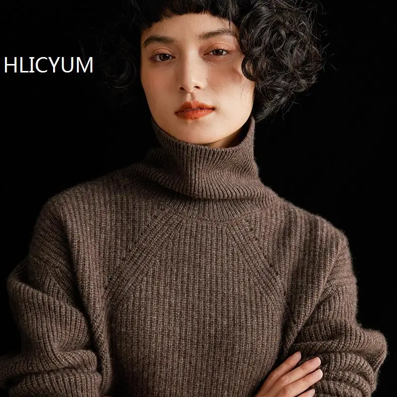 

Autumn/Winter Women's Cashmere Sweater Thick Casual Solid Color Knitted pullover High Neck Wool Jumper Loose Tops Warm HOT SALE