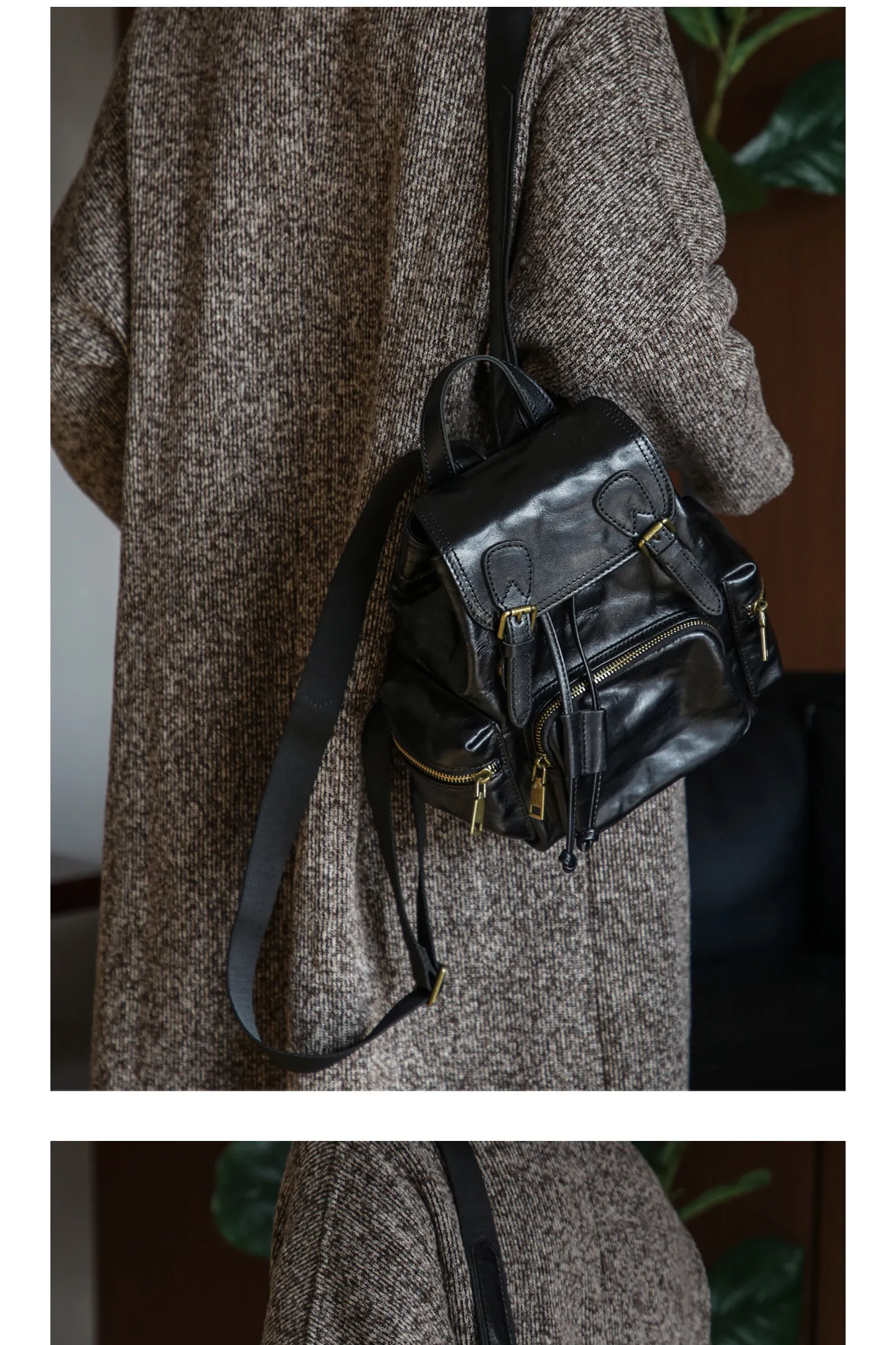 Vintage-Organizer, Designer-Handtaschen aus echtem Leder, Damenrucksäcke für lässige Wochenendreisen, echter Rindsleder-Rucksack für Frauen. – Detail 12