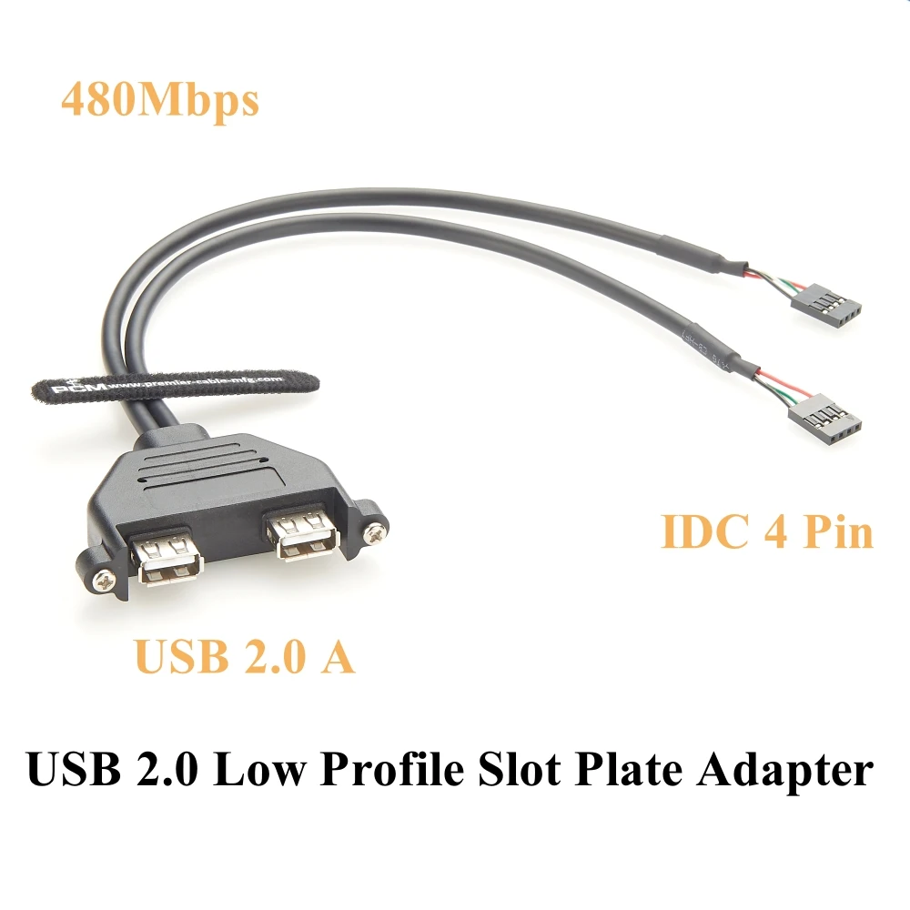 Screw Panel Mount Dual Port USB 2.0 Low Profile Slot Plate Adapter Cable USB A Female to IDC 4 Pin Female Motherboard USB Cable