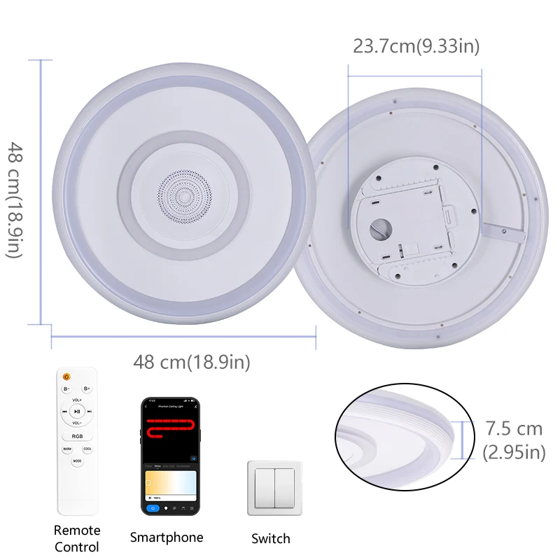 TUYA RGB ضوء السقف مع مكبر الصوت APP التحكم عن بعد ستبليس يعتم كبير الحجم الخلفية تصميم مصباح ذكي لغرفة المعيشة