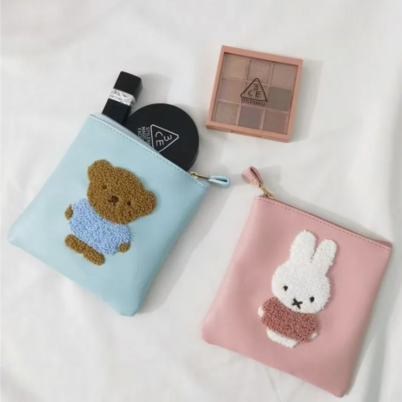 Cartoon Miffy Plush Embroidered PU Storage Bag Coin Cosmetics Lipstick Micro Object Storage Portable Fashion Bag Girls Gift