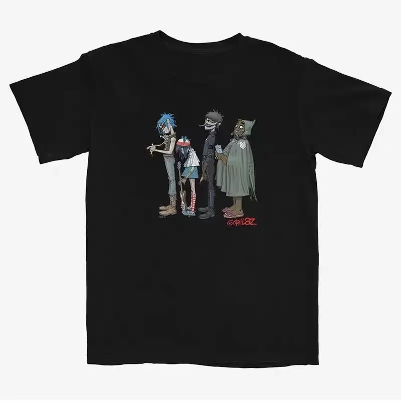 2024 British Virtual Band T-shirt Gorillaz Printing Fashion Couple Style Men Women Pure Cotton Tee Short Sleeve Unisex Style Top