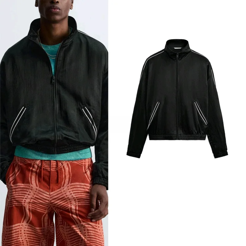 

Autumn Men's Pilot Jaet Stand Collar Long Sve Embroidery Trimmed Outerwear ort Youth Polyester Fiber 00% ZA 437307