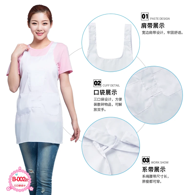 Manufacturer kitchen white textile apron straps Three pocket workshop apron Worker factory multi pocket apron