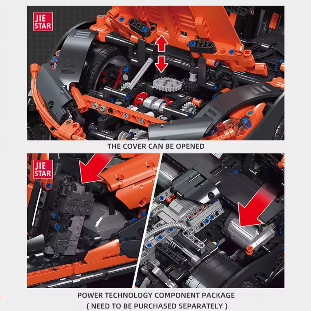 High-Tech JIESTAR 91104 MOC Maikalun P1 Super Sports Car Black Orange Racing Moc Modular Building Blocks adult Model Toy 3316pcs view 3
