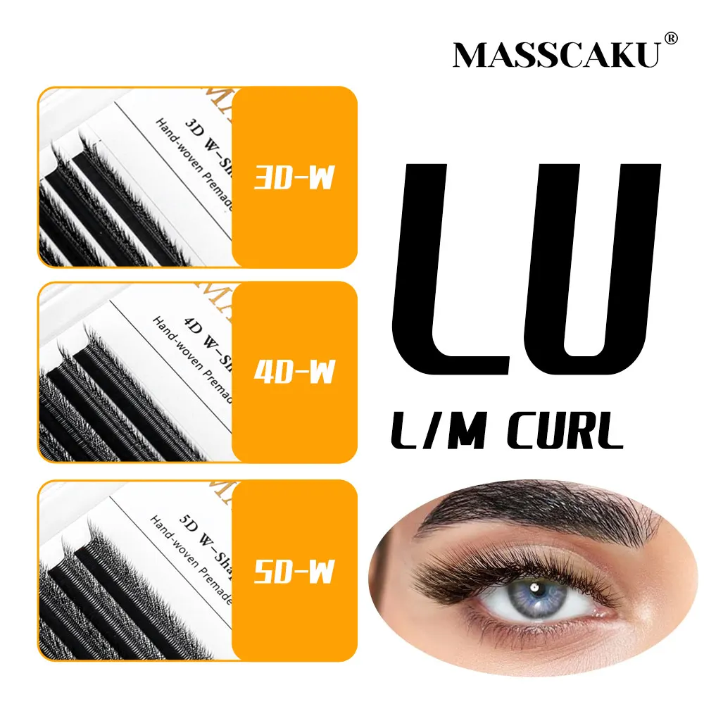Extensiones de pestañas MASSCAKU L/LU/M Curl 3D 4D 5D W, pestañas de fibra tecnológica de alta calidad, negras, suaves y naturales, para herramientas de maquillaje