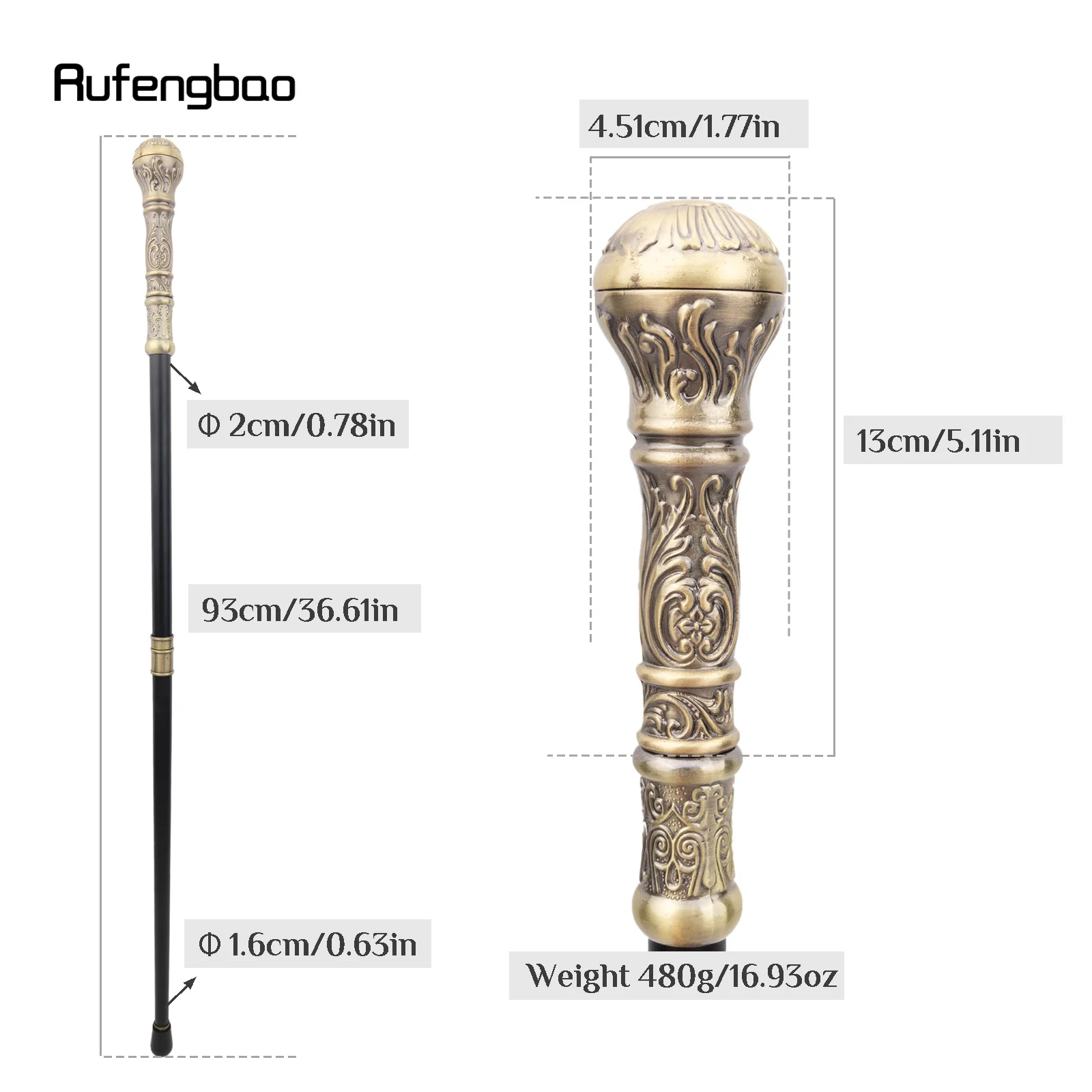 Bronze Flower Luxury Round Handle Fashion Stick Party Decorative Cane Elegant Crosier Knob Stick Performance Stage Cane 93cm