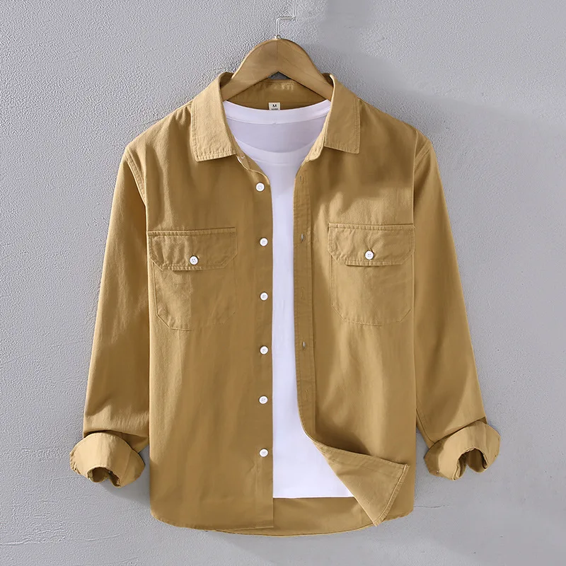 American Style Cargo Shirt Men Spring Autumn Mens Long Sleeve Shirts Pockets Pure Cotton Causal Shirts Comfortable chemise homme