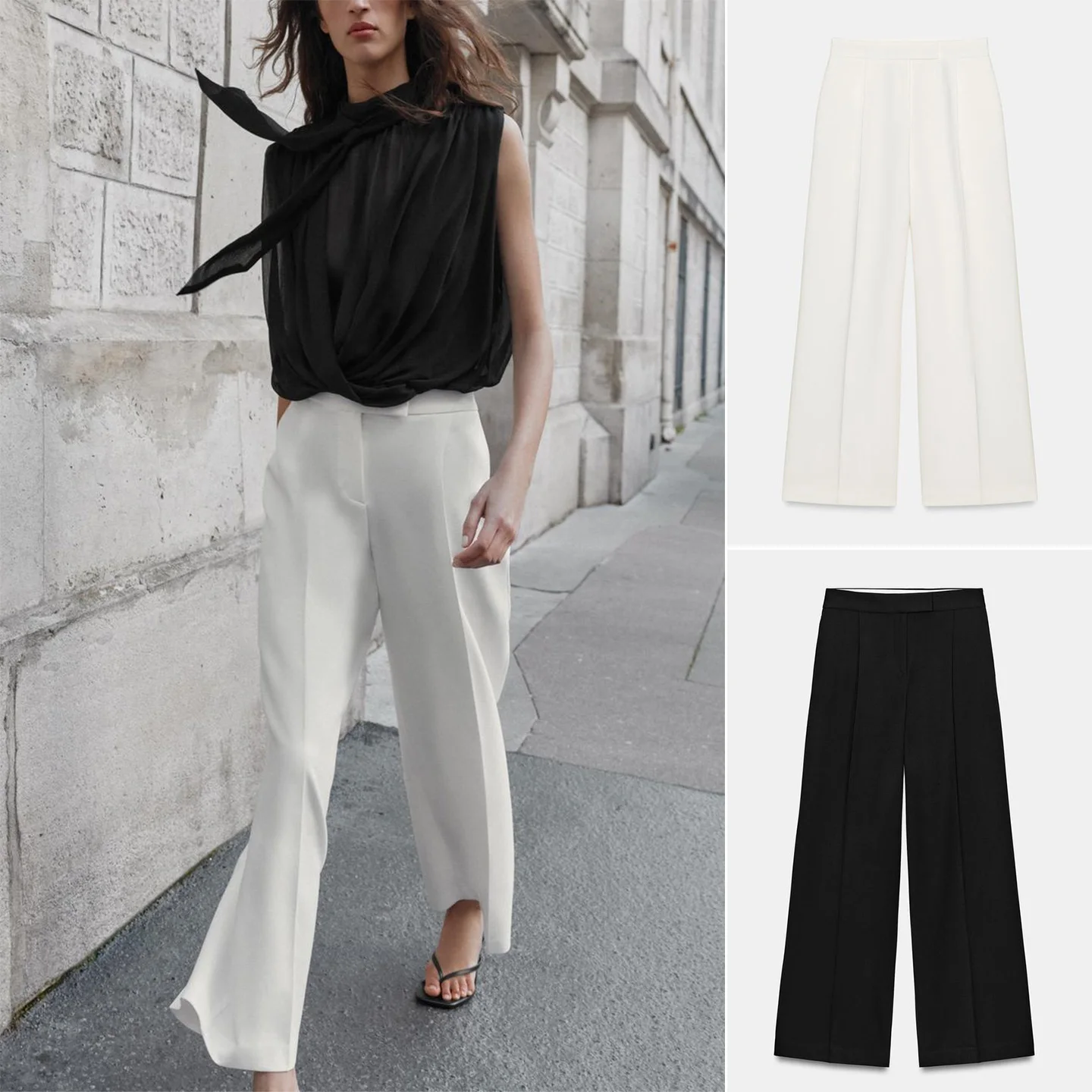 

Spring Summer New Arrival Women's High Waist Straight Leg Loose Fit Zipper Casual Pants Commute Style Long Drapey Trousers
