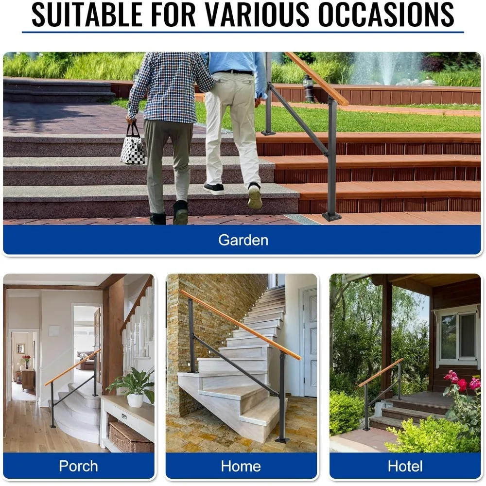 درابزين معدني خارجي للخطوات - درابزين 4 خطوات للشرفة والخرسانة والسلالم الخشبية - درابزين سلالم داخلي من الفولاذ المطلي #6