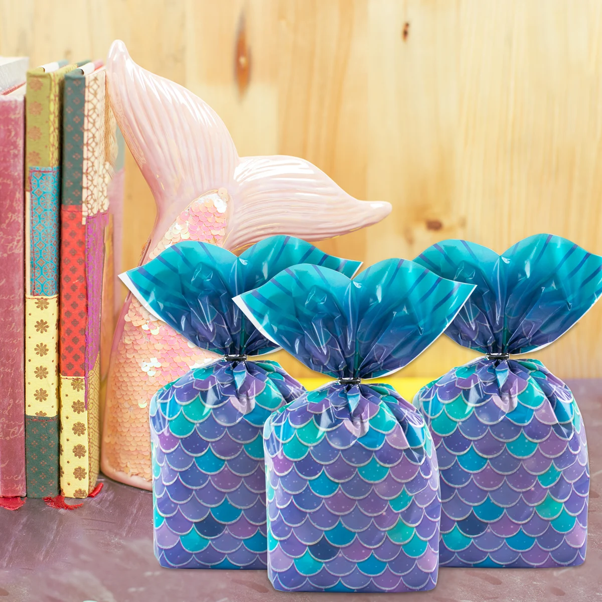 50/100pcs Mermaid Party Candy Gift Bags sacchetto di imballaggio per biscotti sacchetto regalo a coda di sirena per bambini forniture per il