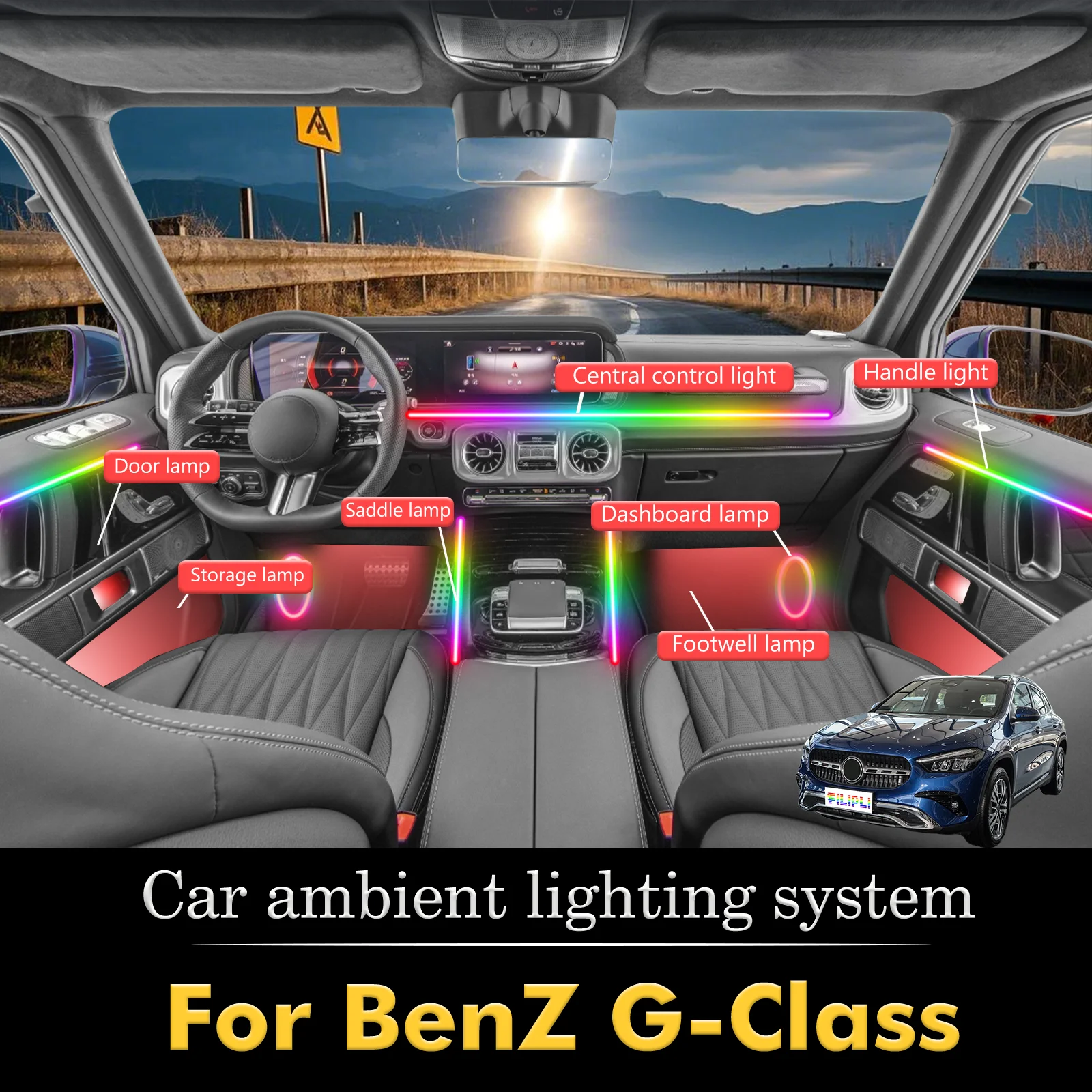 

For BenZ G-Class Car Interior Ambient Light RGB 64-Color LED Smart Remote Control Energy Saving Efficient Lamp Kit