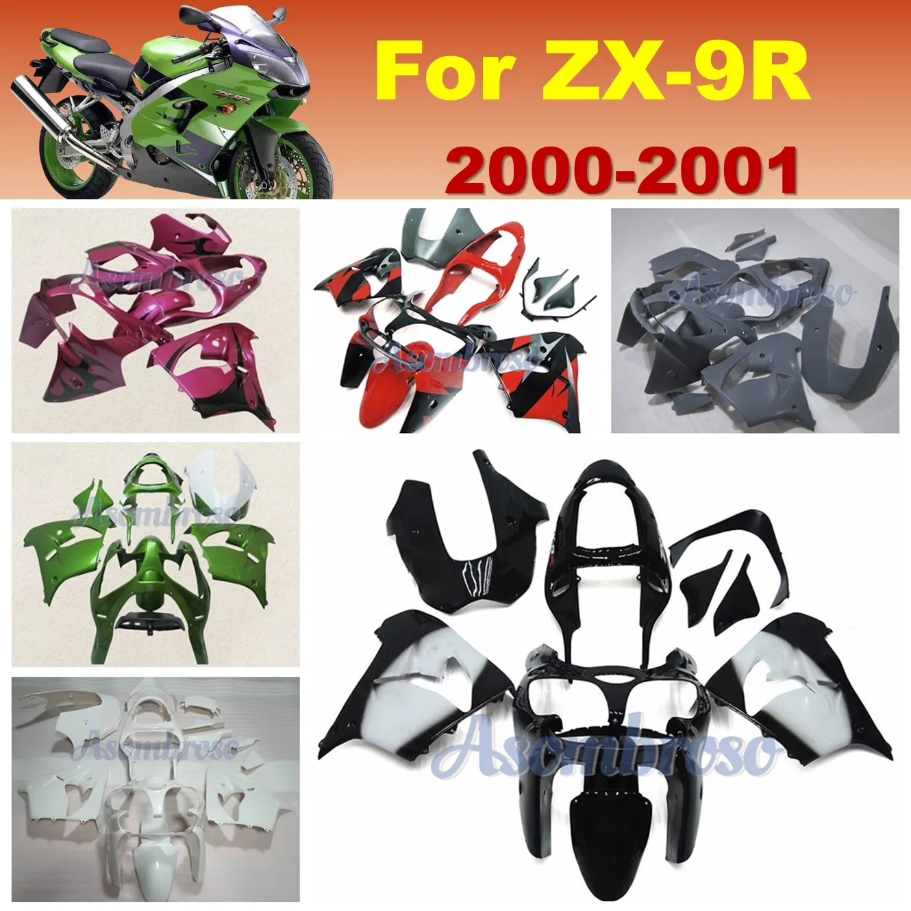 Chinese Great Quality Motocycle Fairings kits For Ninja ZX9R ZX 9R 2000 2001 ZX-9R Custom Injection  Fairing set