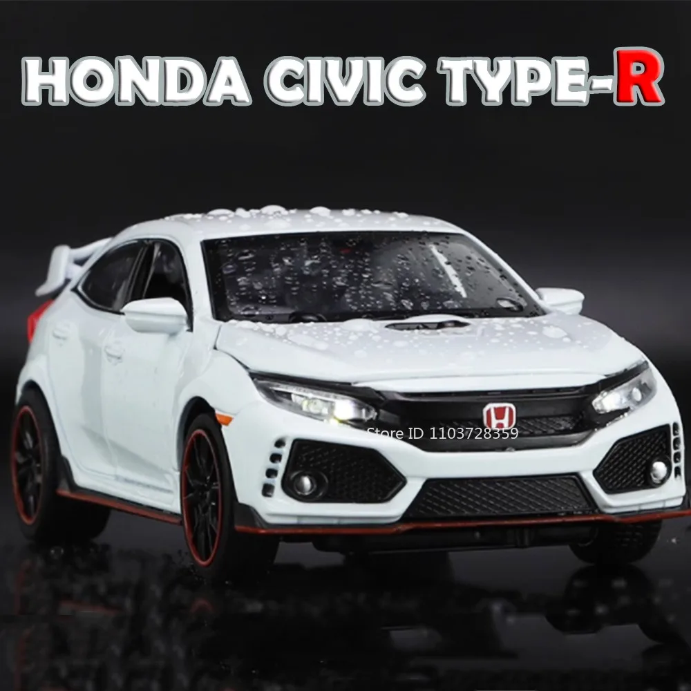 

1:32 Honda CIVIC TYPE-R NSX Car Toy Models Alloy Diecast Miniature Cars Sound Light Doors Opened Pull Back for Kid Festival Gift