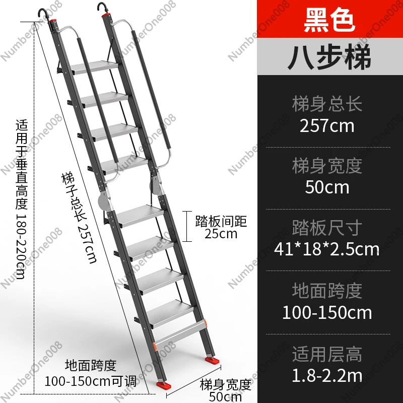 Aluminum Alloy Folding Attic Ladder, 11 Step Telescopic Ladder with Thickened Portable Design, Indoor Support Hand Tool