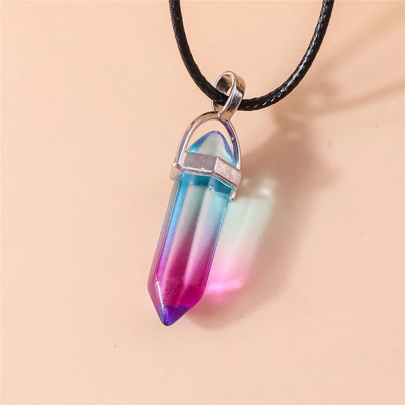 Naturstein Quarz Lapis Opal Amethyst Rosa Kristall Stein Sechseckige Säule Anhänger Halsketten Leder Kette Kugel Halskette – Detail 14