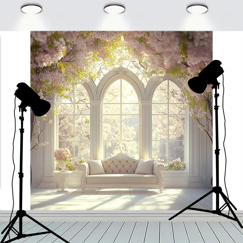 عيد الميلاد باب إكليل الديكور نافذة أمامية الوردي الزهور خلفية الألعاب النارية تظهر سنة جديدة سعيدة خلفيات للتصوير الفوتوغرافي MR-05