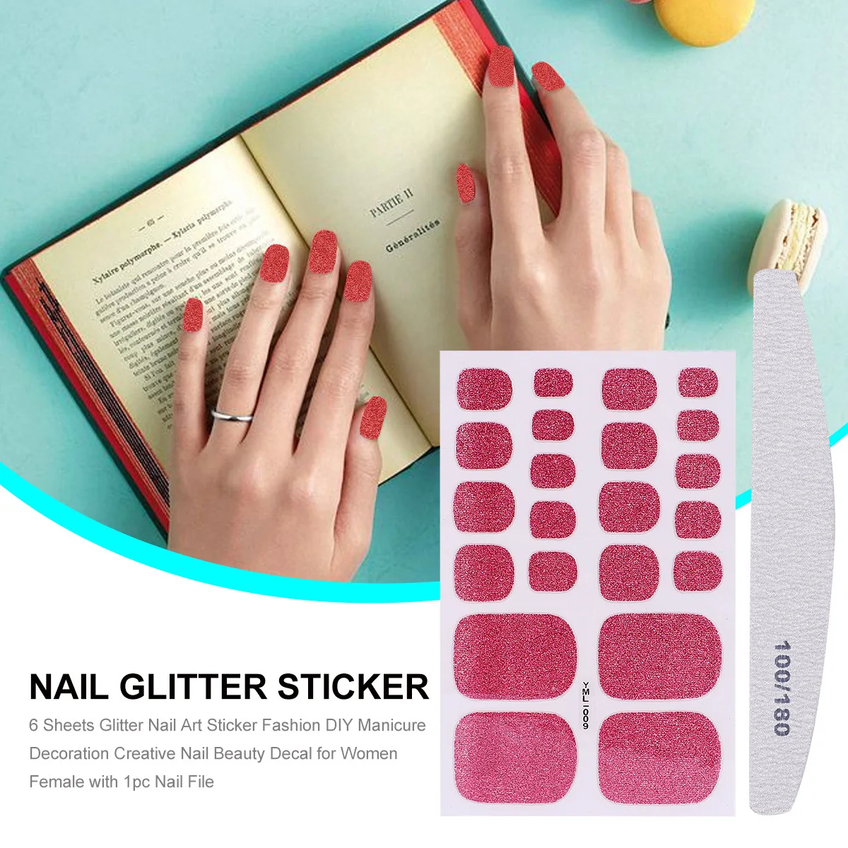 Kit d'autocollants artistiques à paillettes, ensemble de décoration de manucure pour femmes, décalcomanies de beauté à la mode, fournitures d'art des ongles, pointes décoratives, DIY bricolage, 1 pièce