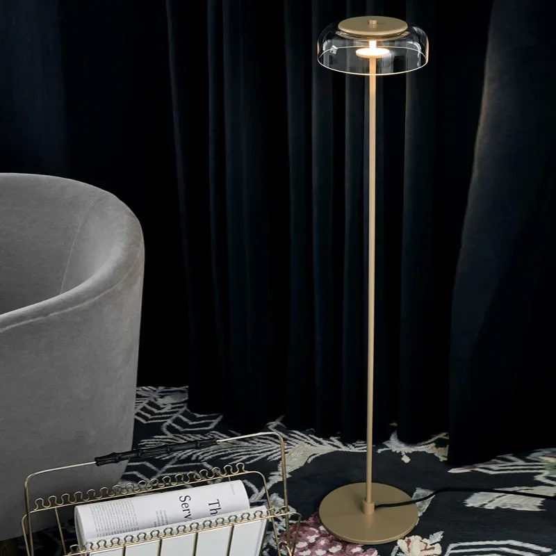 Gold Luxe Minimalist Modern Glass and Metal Floor Lamp with Warm White for Accent Lighting Reading