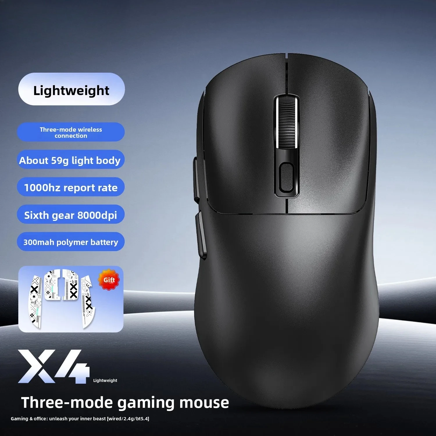 

2.4G + Bluetooth 5.4 Dual Mode Gaming Mouse–Ergonomic Rechargeable Wireless Mouse with 800-1200-1600 DPI,Office & PC Laptop Mice