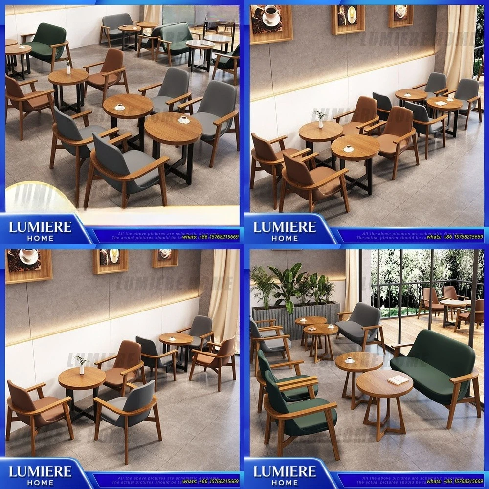 

Scandinavian Coffee Shop Sofa Lounge Set Wooden Dining Table Chair Combo for Cafe Bistro Dessert Tea House Reading Nook