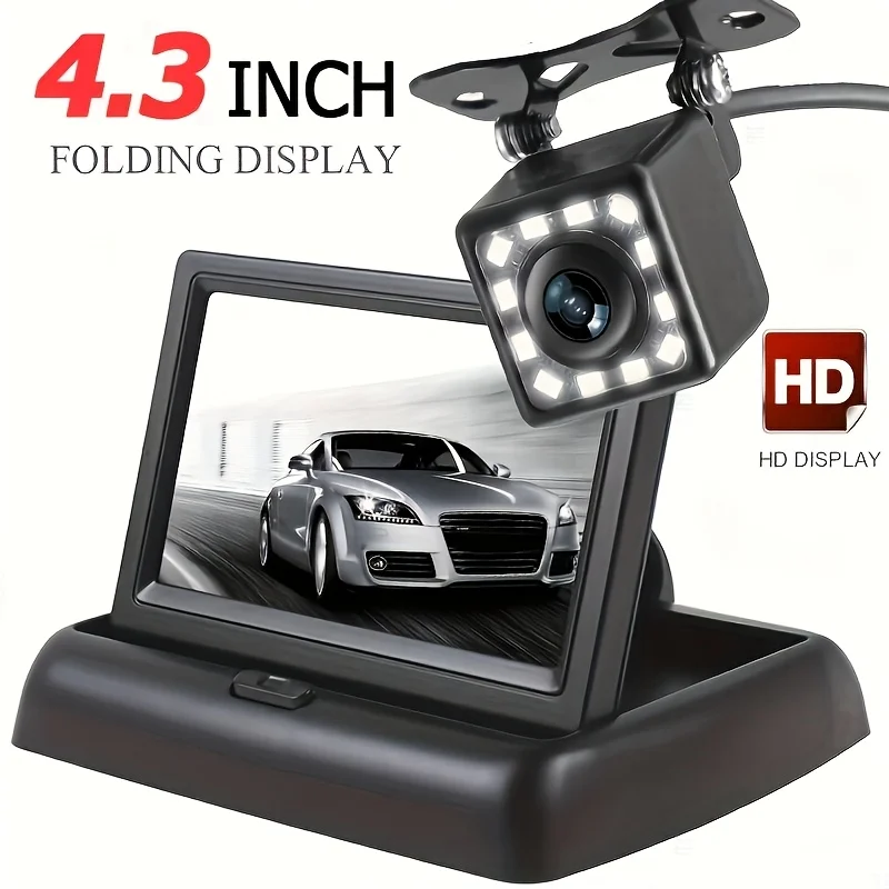 4.3INCH Ultra-Clear HD Folding Car Rearview Display Backup Camera Monitor Universal Kit Featuring a Wide Angle View
