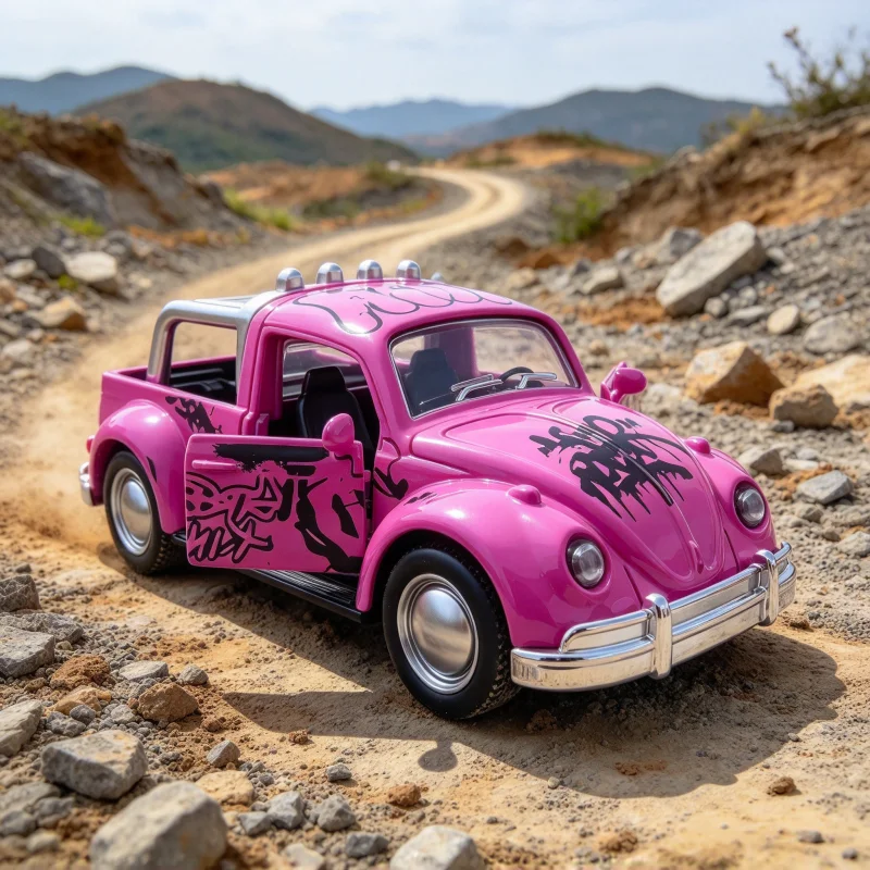 Scale Retro Beetle Style Alloy Car Model, Graffiti Painted Diecast Vehicle, Openable Doors, Pull Back Toy Car for Collectio