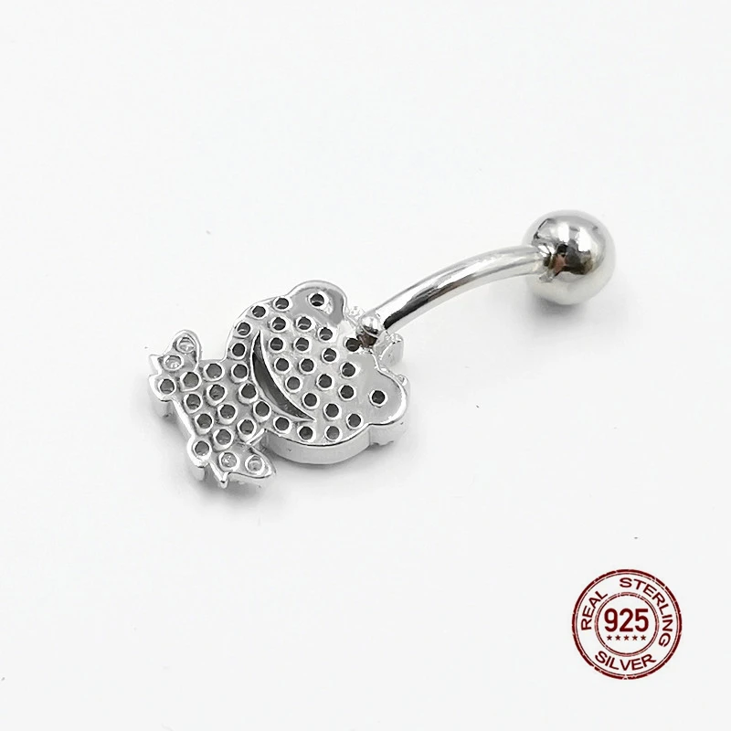 Frog Design Navel Piercing Studs 925 Sterling Silver Belly Botton Ring for Girls Cute Zircon Flog Belly Ring