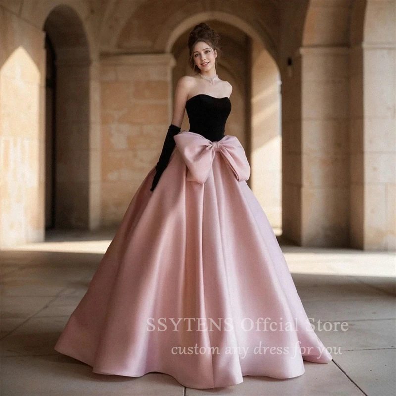 Ssytens elegant rosa eine Linie Ballkleider für Hochzeits feier ärmellose Schleife Prinzessin Frauen schwarz lange Quince anera Abendkleider