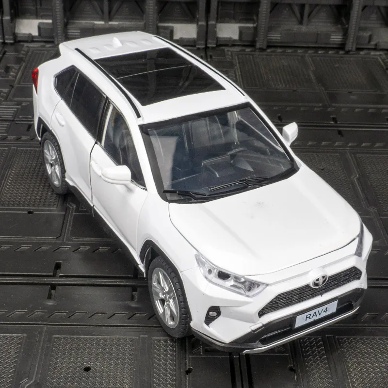 Puertas y capó de motor modelo de coche de aleación Toyota RAV4 1:24, el maletero se puede abrir adecuado para colección y se puede dar como regalo