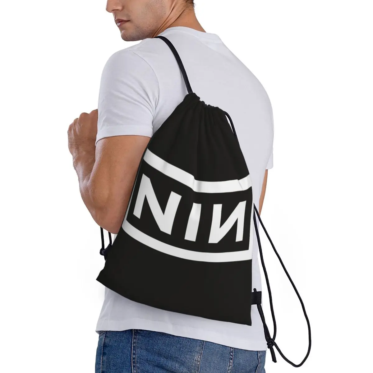 

NIN Logo Nine Inch Nails Backpacks Fashion Drawstring Bags Sports Bag Book Bags for Travel Students