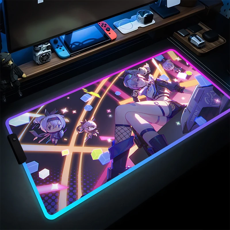 

Mouse Pad Professional E-sports Game Speed RGB PC Gaming Keyboard Pad LED Notbook Honkai Star Rail Silver Wolf Desk Mat Mousepad